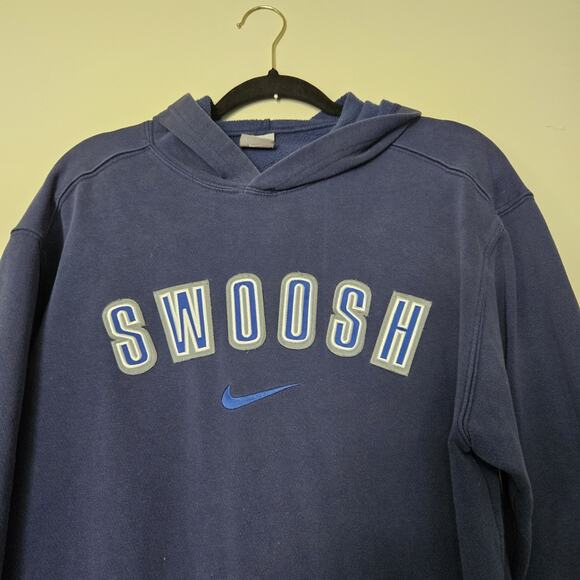 Vtg Nike Silver Grey Tag Center Swoosh Spellout Hoodie Kids XL Women XS Blue Y2K - Picture 2 of 9
